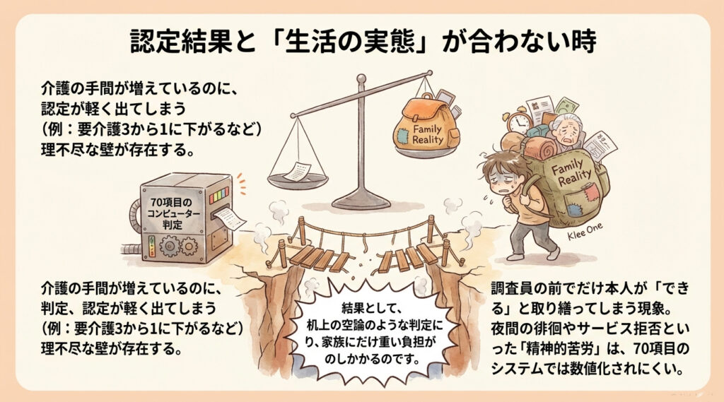 認定結果と実際の生活の実態が合わない時のイラスト