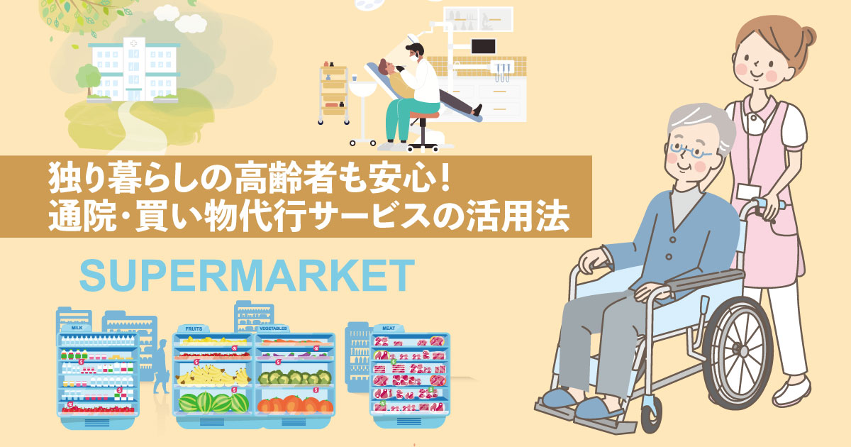 独り暮らしの高齢者を通院や買い物に同行する介護サポートのイメージ