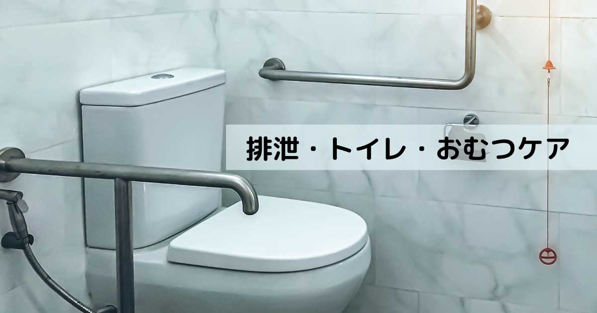在宅介護におけるトイレ介助やおむつケアのイメージ。手すり付きトイレの様子。
