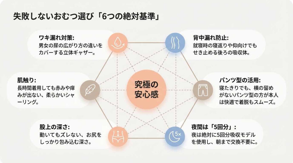 吸収量、単価目安、評価、特徴で比較した介護用おむつの比較表